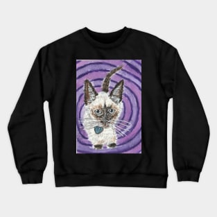 Baby Siamese kitten cat purple watercolor painting Crewneck Sweatshirt